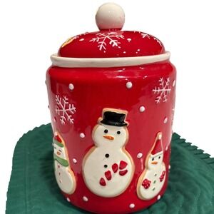 Hallmark Snowman Cookie Jar Ceramic‎ Snowflake Christmas Holiday Kitchen Storage